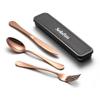 Selafun 4-pieces Travel Set with Case Portable Silverware Utensils Set for work, Stainless Steel Reusable Flatware Set Cutlery Set for Camping Picnic Hiking Office (8inch, Rose Gold) view 1