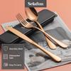 Selafun 4-pieces Travel Set with Case Portable Silverware Utensils Set for work, Stainless Steel Reusable Flatware Set Cutlery Set for Camping Picnic Hiking Office (8inch, Rose Gold) view 4