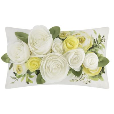 3D White Rose Flower Throw Pillow Cover 12x20Inch Valentines Day Decorative Velvet Accent Pillowcase with Watercolor Print Handmade Floral Lumbar Cushion Cover for Bed Couch Chair Farmhouse Home Decor