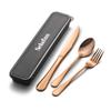Selafun 4-pieces Travel Set with Case Portable Silverware Utensils Set for work, Stainless Steel Reusable Flatware Set Cutlery Set for Camping Picnic Hiking Office (6.7inch, Rose Gold) view 1