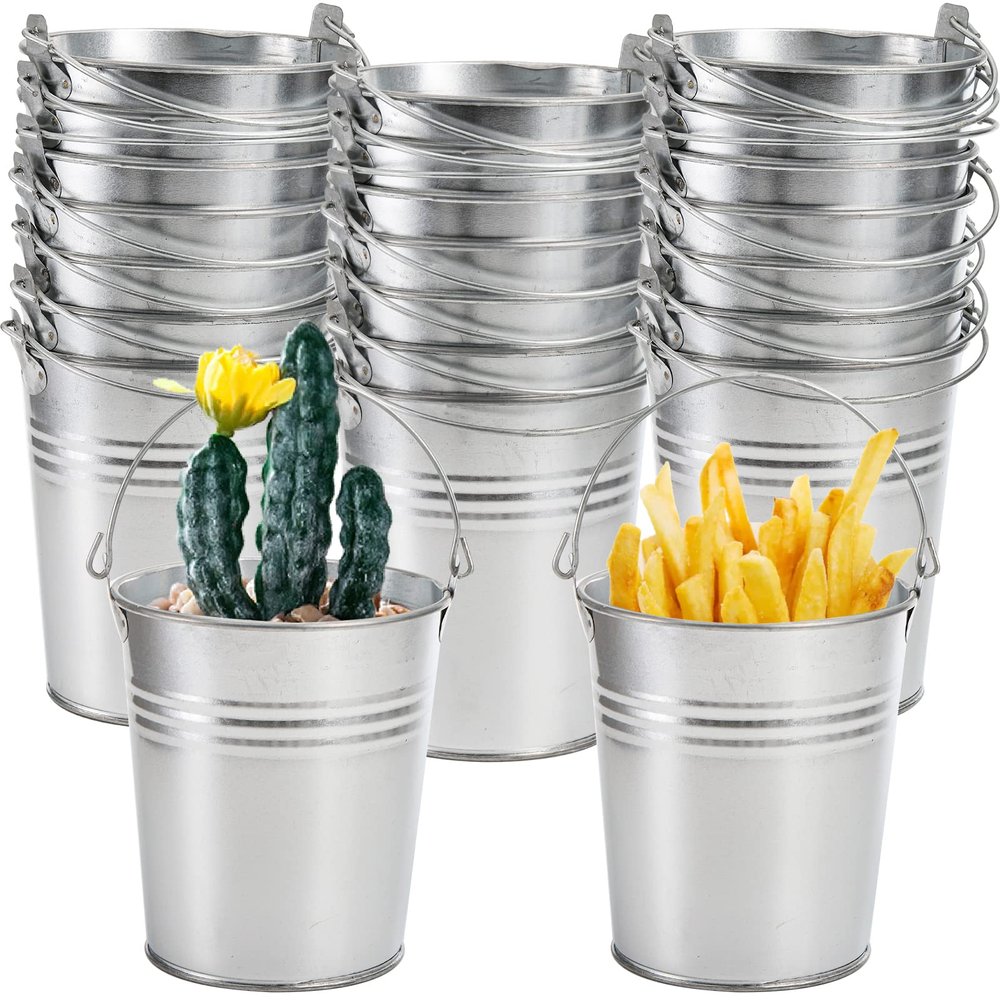 TOPZEA 20 Pack Galvanized Buckets, 4.5"x 5" Metal Buckets with Handle Small Pails Tin Bucket for Party Favors, Farmhouse Flower Bucket Garden Planters Decorative Table Centerpieces Party Supplies