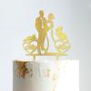 Mr & Mrs Rustic Wreath Couple's Names Cake Topper Bride And Groom with Pet Wedding Cake Topper Couple Silhouette Personalized Wedding Cake Topper Anniversary Cake Toppers Gold Glitter Wood, 6 Inch view 4