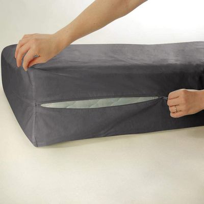 Kings Loft 100% Egyptian Cotton Zipper Mattress Cover, 1000 Thread Counts, 4 Inch Deep Pocket King Size, Solid Dark Grey Zipper Around The Mattress