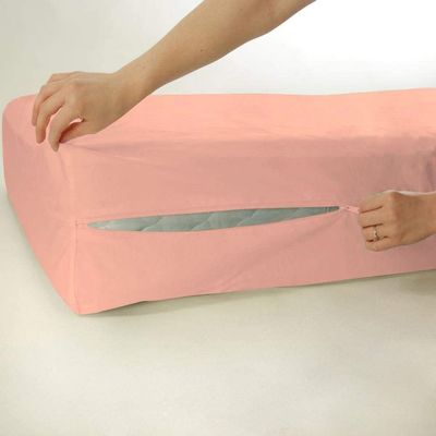 Kings Loft 100% Egyptian Cotton Zipper Mattress Cover, 1000 Thread Counts, 5 Inch Deep Pocket Twin Size, Solid Peach Zipper Around The Mattress