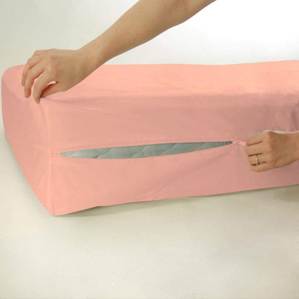 Kings Loft 100% Egyptian Cotton Zipper Mattress Cover, 1000 Thread Counts, 5 Inch Deep Pocket Twin Size, Solid Peach Zipper Around The Mattress