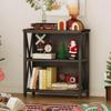 FATORRI Rustic Small Bookshelf for Small Space, Industrial Short Wood Bookcase, Farmhouse Low Book Shelf, 3 Tier Narrow Bookshelf for Living Room, Home Office, Hallway (Walnut Brown) view 3