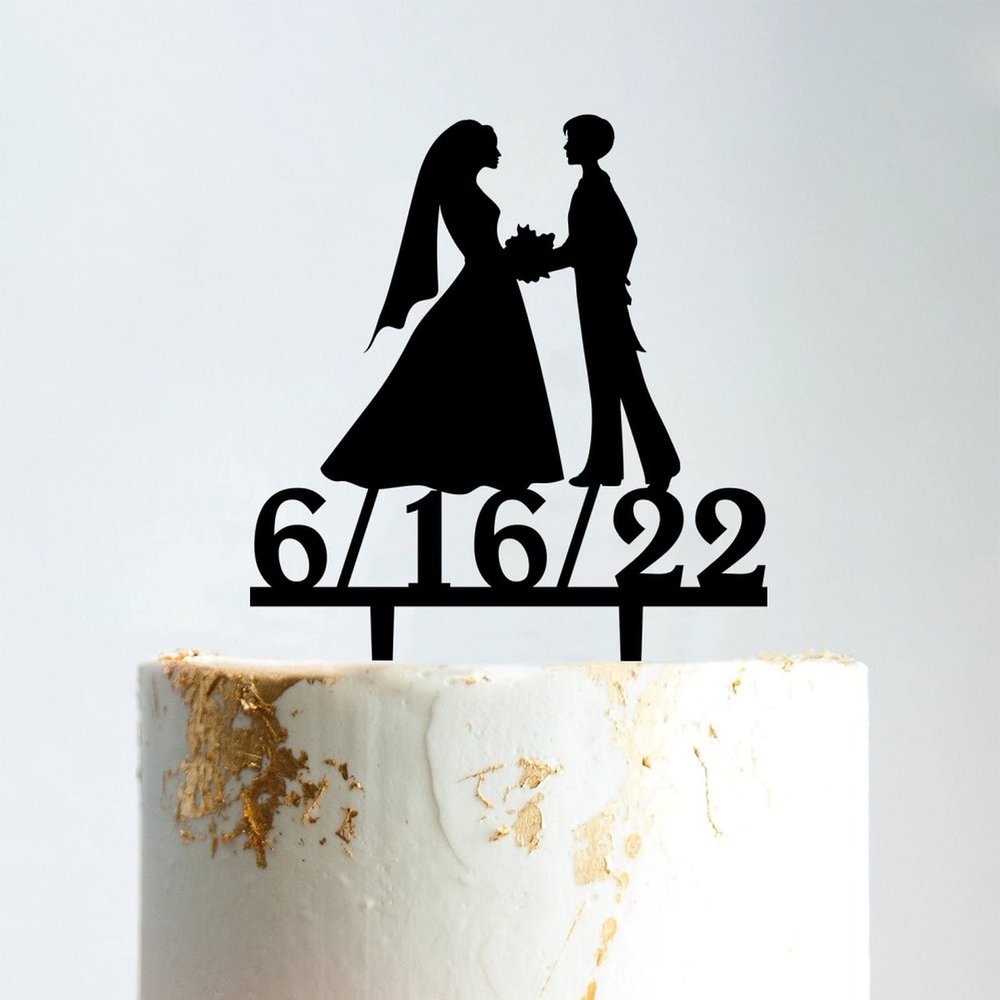 Wedding Lesbian Two Brides Silhouette Wedding Cake Decor with Pet Mrs. & Mrs. Wedding Cake Topper Personalized Cake Topper Marriage Cake Topper Rustic Wedding Cake Topper Black Acrylic, 6 Inch