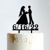 Wedding Lesbian Two Brides Silhouette Wedding Cake Decor with Pet Mrs. & Mrs. Wedding Cake Topper Personalized Cake Topper Marriage Cake Topper Rustic Wedding Cake Topper Black Acrylic, 6 Inch view 1