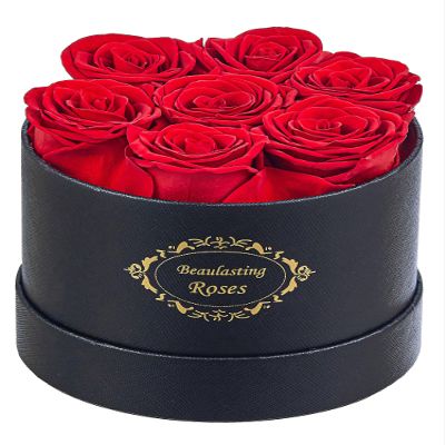 Beaulasting Long Lasting Preserved Roses in a Box Last a Year Forever Flowers for Her Mom Wife Anniversary Birthday (Round Black Box)
