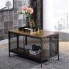 41" Foldable Rectangular Coffee Table, Minimalist Industrial Style Coffee Table with 4 Sliding Door, Wooden Tabletop and Metal Frame Cocktail Table End Table for Living Room, Office view 1