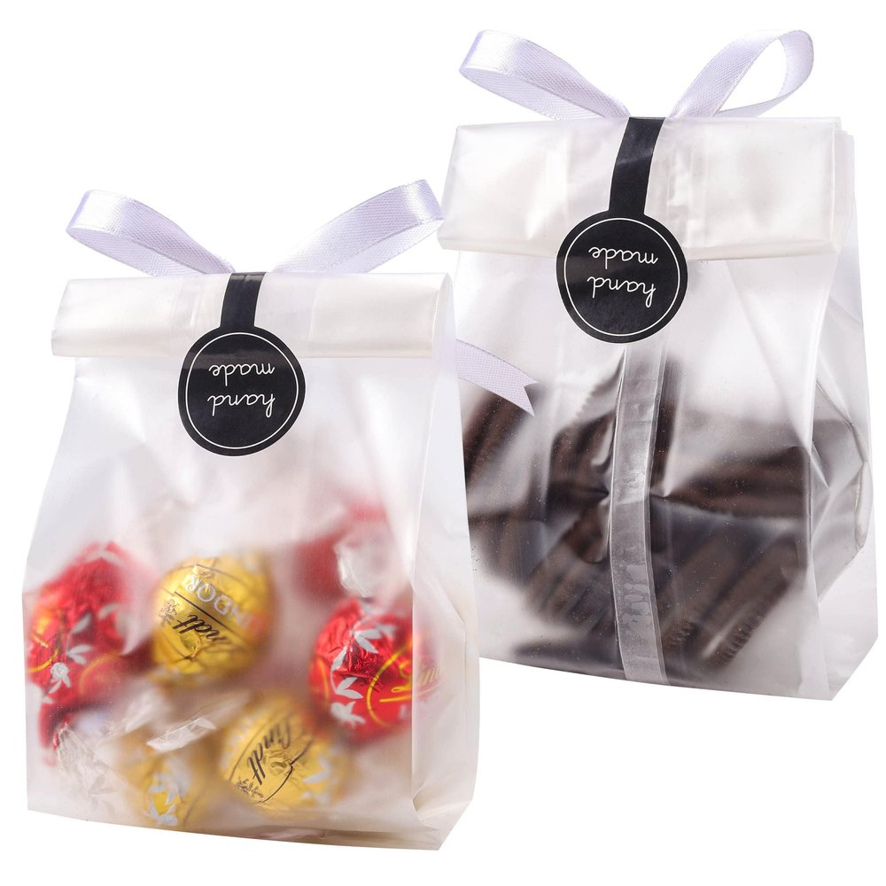 YUNKO Cookie Bags, 100 Pack 3.4x9 inch Frosted Gusset for Handmade Sellers