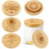 Tessco for you 6 Packs Yogurt Jar Lids Set Bamboo Wood for Jars Reusable Lid with Silicone Sealing Rings and Different Patterns Compatible with Oui Glass Containers view 1