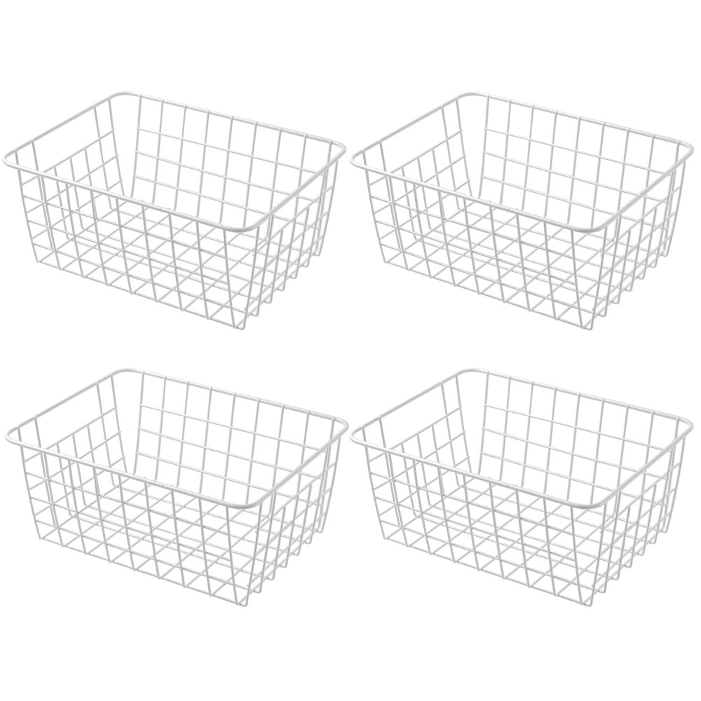 11" Upright Freezer Storage Baskets, White Wire Storage Bins Small Bakset for Freezer, Pantry, Bathroom Organizing, Set of 4