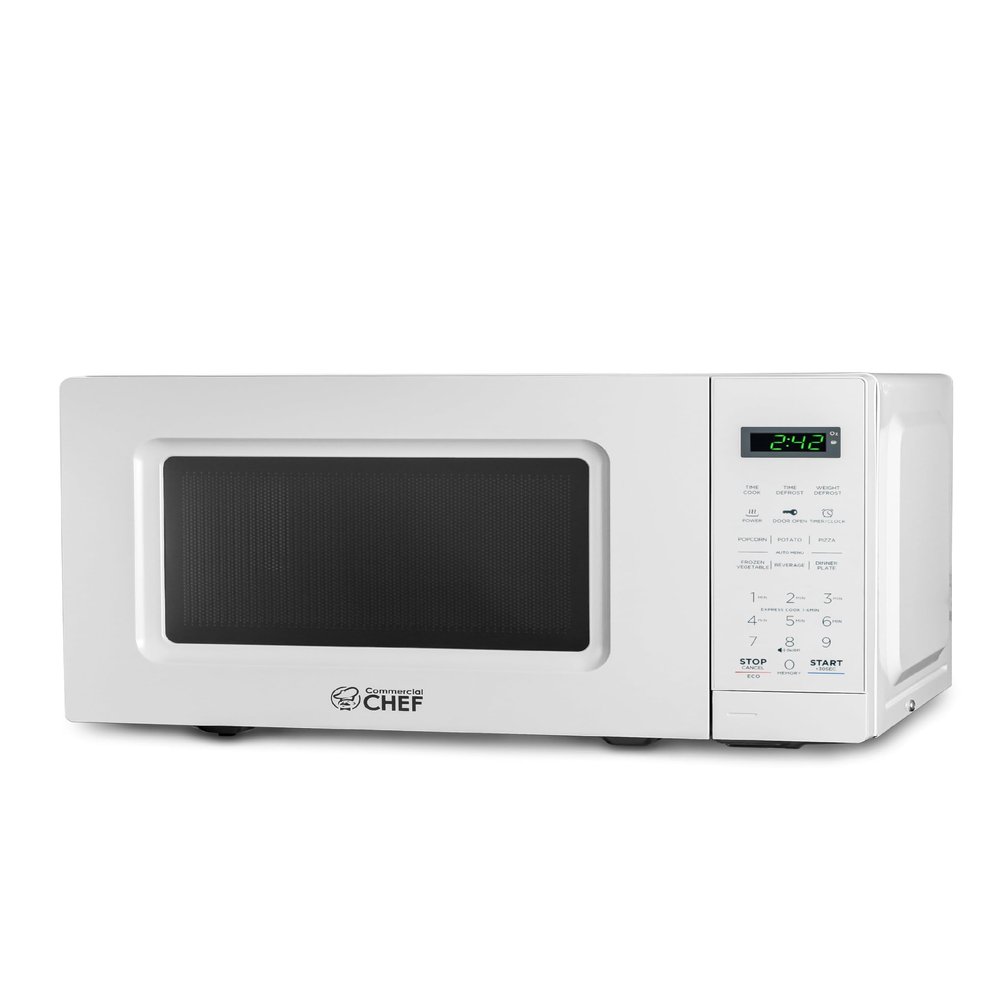 COMMERCIAL CHEF 0.7 Cu Ft Microwave with 10 Power Levels, 700W Microwave with Digital Display, Countertop Microwave with Child Safety Door Lock, Programmable with Push Button, White