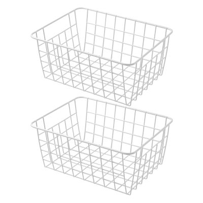 11" Upright Freezer Storage Baskets, White Wire Storage Bins Small Bakset for Freezer, Pantry, Bathroom Organizing, Set of 2