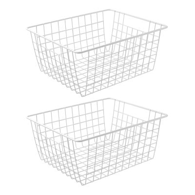 14" Upright Freezer Storage Baskets, Large White Wire Storage Bins Bakset for Freezer, Pantry, Bathroom Organizing, Set of 2