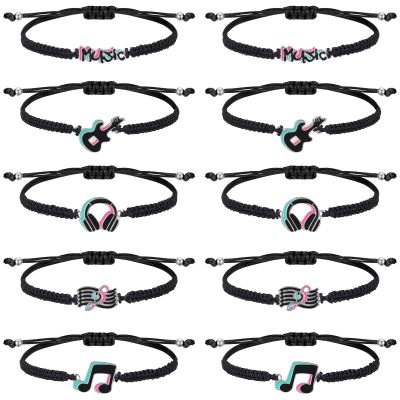Junkin 10 Pcs Music Party Favors Music Note Bracelets Musical Lovers Charm Gifts Hippie Party Decorations Supplies Rainbow Wristband 80s 70s 60s Social Media Favor Themed