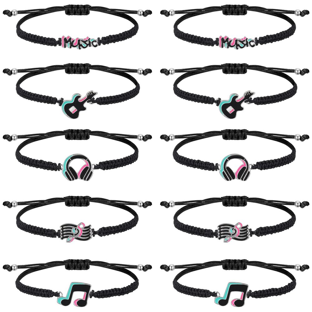 Junkin 10 Pcs Music Party Favors Music Note Bracelets Musical Lovers Charm Gifts Hippie Party Decorations Supplies Rainbow Wristband 80s 70s 60s Social Media Favor Themed