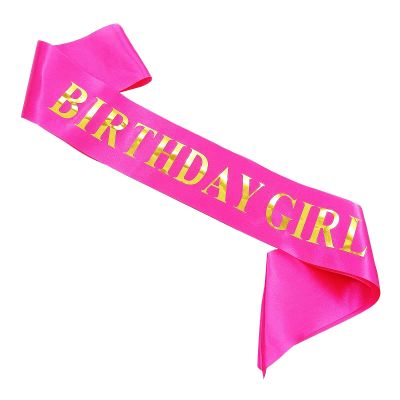 Birthday Girl Sash with Gold Foil - Soft Satin Pink Sash for Women - Happy Birthday Decorations for Sweet 16, 18 21 25 30 40 50 or Any Other Bday