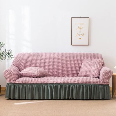 youyoucool Stretch Sofa Slipcover with Ruffle Skirt 1-Piece Couch Sofa Cover Furniture Protector Soft with Elastic Bottom for Kids, 3D Bubble Spandex Jacquard Fabric(4 Seater)