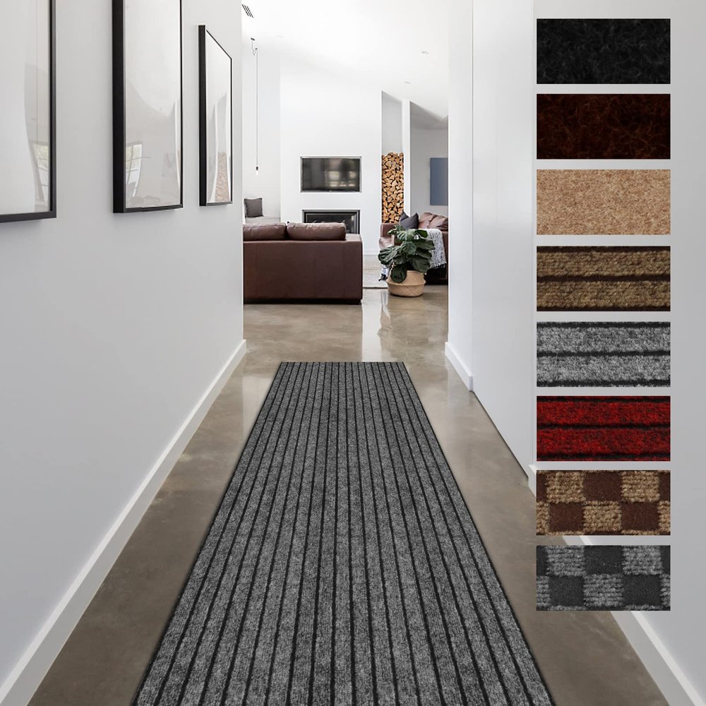 FREADEM Runner Rugs for Hallways, 4FT x 73FT Non Slip Kitchen Area Rug Entryway Runner Laundry Room Rug, 2-82 FT Indoor Outdoor Carpet Runners with Rubber Backing, Grey Stripe