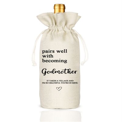Socive Wine Bag Gifts for Godmother, Godmother Gift, Burlap Wine Bottle Cover Gift Bag for Godmother, Godparent