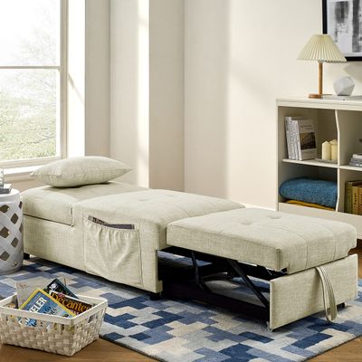 cjc Sleeper Sofa Bed, 4 in 1 Function Sofa Couch, Folding Ottoman Work as Ottoman, Chair,Sofa Bed and Chaise Lounge for Small Space Living, 44 x 26 x 33H (Beige)