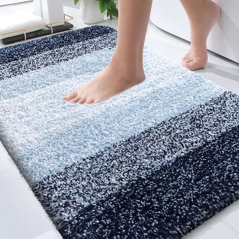 OLANLY Bathroom Rugs Mat 30x20, Extra Soft Absorbent Microfiber Bath Rugs, Rubber Backing, Quick Dry, Machine Washable Bath Mats for Bathroom Floor, Tub and Shower, Home Decor Accessories, Navy Blue