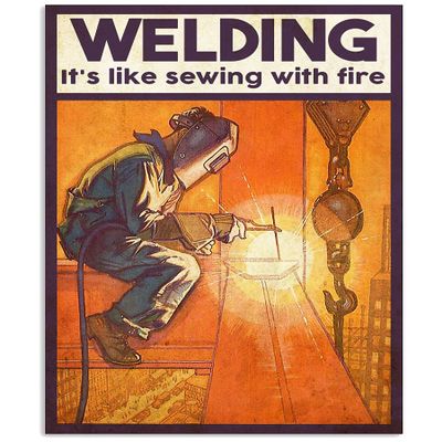 JIUFOTK Welding Metal Tin Signs Welding It's Like Sewing With Fire Posters Welder Farmhouse Home Wall Art Decor Plaque For Father Welder Gift 12x18 Inches