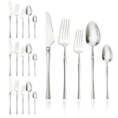 Snplowum 20 Piece Matte Silver Flatware Set, Royal 304 Stainless Steel Cutlery Utensils, Elegant Tableware For Wedding & Daily Use Silverware, Service For 6