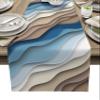 Table Runner Dresser Scarves,Abstract Geometric Blue Brown Gradient Waves Beach Table Runners 14x72 Inches Long,Non-Slip Washable Kitchen Dining Coffee Table Decor for Farmhouse Party Holiday Dinner view 1