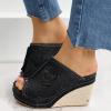 ZBYY Womens Denim Platform Wedges Sandals Summer Fish Mouth Sandals Slip On Thick Bottom Espadrille Sandal Slide view 2