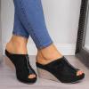 ZBYY Womens Denim Platform Wedges Sandals Summer Fish Mouth Sandals Slip On Thick Bottom Espadrille Sandal Slide view 3
