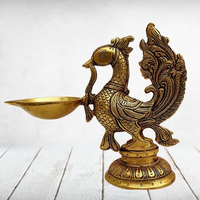Elegant Brass Peacock Diya