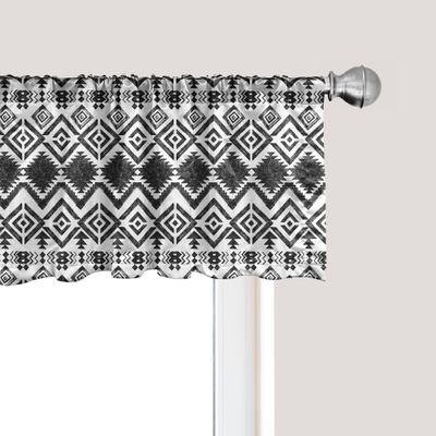Ambesonne Tribal Window Valance Pack of 2, Black and White Hand-Drawn Tribal Sketched Mexican Aztec and Zigzags, Rod Pocket Curtain Valances for Kitchen Bedroom, 54" X 18", Dark Grey