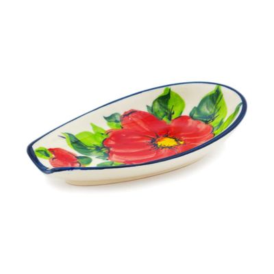 Polmedia Polish Pottery Spoon Rest UNIKAT - Spring's Bloom Pattern Handmade in Boleslawiec Poland + Certificate of Authenticity