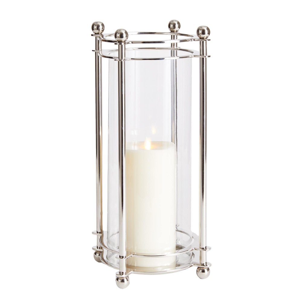 MY SWANKY HOME Elegant Chrome Silver Cylinder Hurricane Pillar Candle Holder Classic Minimalist