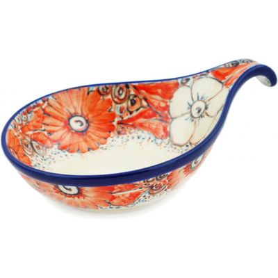 Polmedia Polish Pottery Condiment Dish UNIKAT - Peachy Keen Pattern Handmade in Boleslawiec Poland by Ceramika Artystyczna + Certificate of Authenticity