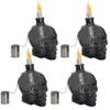 Sunnydaze Grinning Skull Glass Tabletop Torches - Outdoor Patio Lighting - Includes Wicks and Attached Snuffers - Set of 4 Refillable Torches - Black view 1