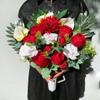 HENOMO Artificial Cemetery Flowers - Grave Memorial Bouquet, Realistic Faux Red Camellia White Rose Arrangement with Plastic Vases for Tombstone, Easy Fit, Outdoor Graveside Decor view 1