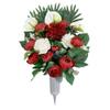 HENOMO Artificial Cemetery Flowers - Grave Memorial Bouquet, Realistic Faux Red Camellia White Rose Arrangement with Plastic Vases for Tombstone, Easy Fit, Outdoor Graveside Decor view 2