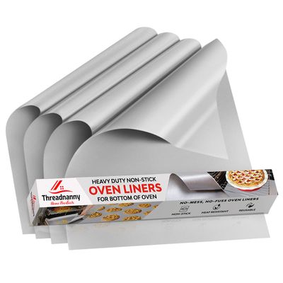 Oven Liners for Bottom of Oven, Silver 17" X 25" - Premium Large Thick Mats, Heavy Duty Liner for Bottom of Electric Range, Gas Range, Microwave, Etc. - Non Stick Teflon Mats (4-pack)