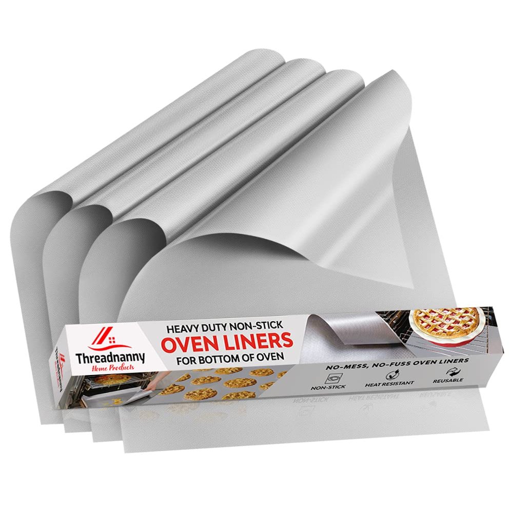 Oven Liners for Bottom of Oven, Silver 17" X 25" - Premium Large Thick Mats, Heavy Duty Liner for Bottom of Electric Range, Gas Range, Microwave, Etc. - Non Stick Teflon Mats (4-pack)