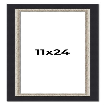 11x24 Frame Black Real Wood Picture Frame Width 2.25 Inches | Interior Frame Depth 0.5 Inches | Bridger Silver Traditional Photo Frame Complete with UV Acrylic, Foam Board Backing & Hanging Hardware