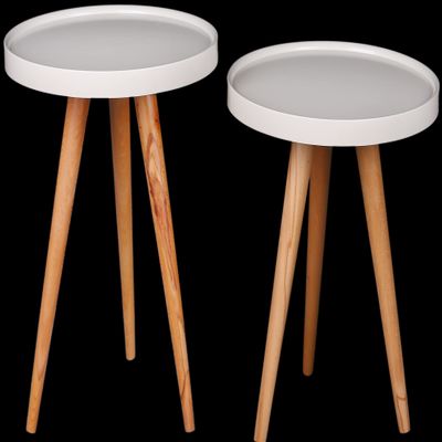 andesign-us Round Wooden Side Tables, Portable Coffee Tables, End Tables for Living Room and Bedside, Ivory Color (Set (Medium & Large))