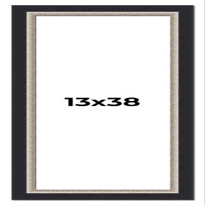 13x38 Frame Black Real Wood Picture Frame Width 2.25 Inches | Interior Frame Depth 0.5 Inches | Bridger Silver Traditional Photo Frame Complete with UV Acrylic, Foam Board Backing & Hanging Hardware