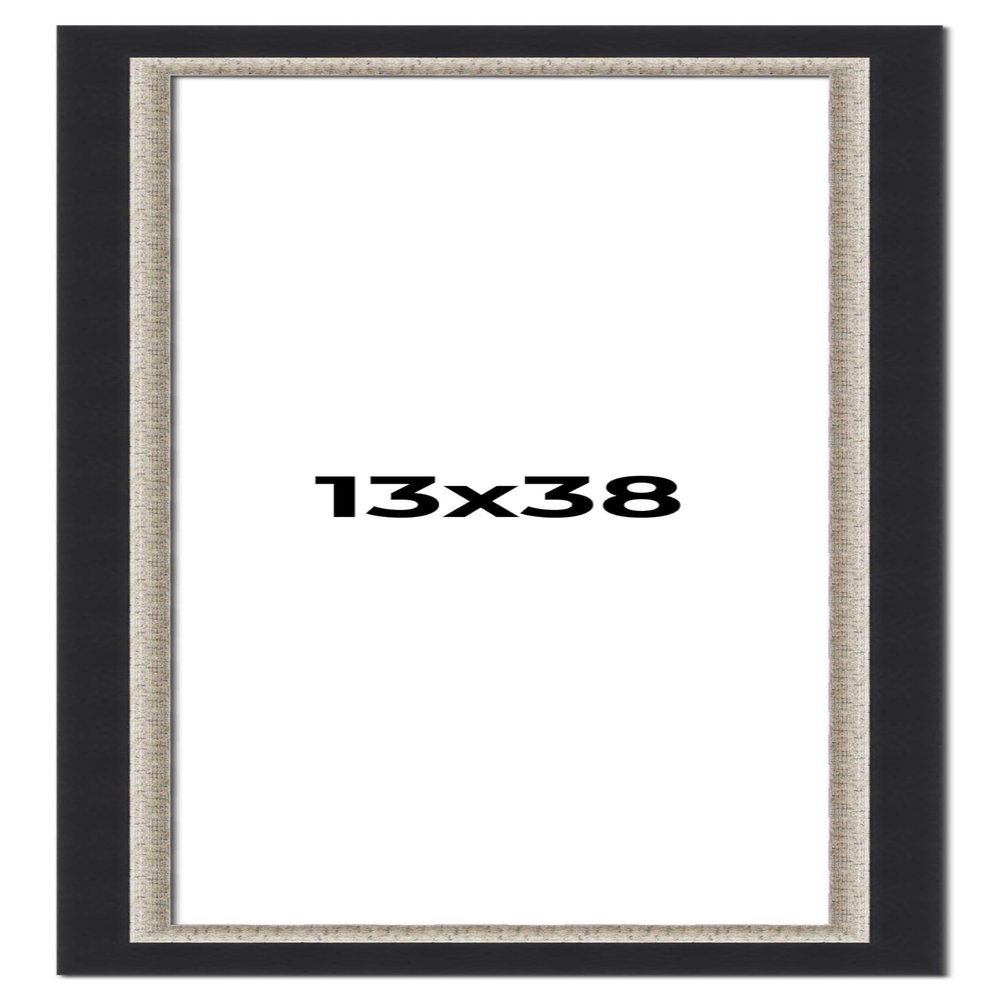 13x38 Frame Black Real Wood Picture Frame Width 2.25 Inches | Interior Frame Depth 0.5 Inches | Bridger Silver Traditional Photo Frame Complete with UV Acrylic, Foam Board Backing & Hanging Hardware
