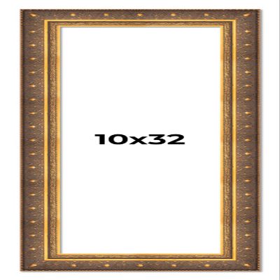 10x32 Frame Vintage Gold Solid Wood Picture Frame | 2.5 Inch Moulding Width | Ornate Bronze Museo Picture Frame Complete with UV Acrylic Plexiglass, Foam Board Backing & Hanging Hardware