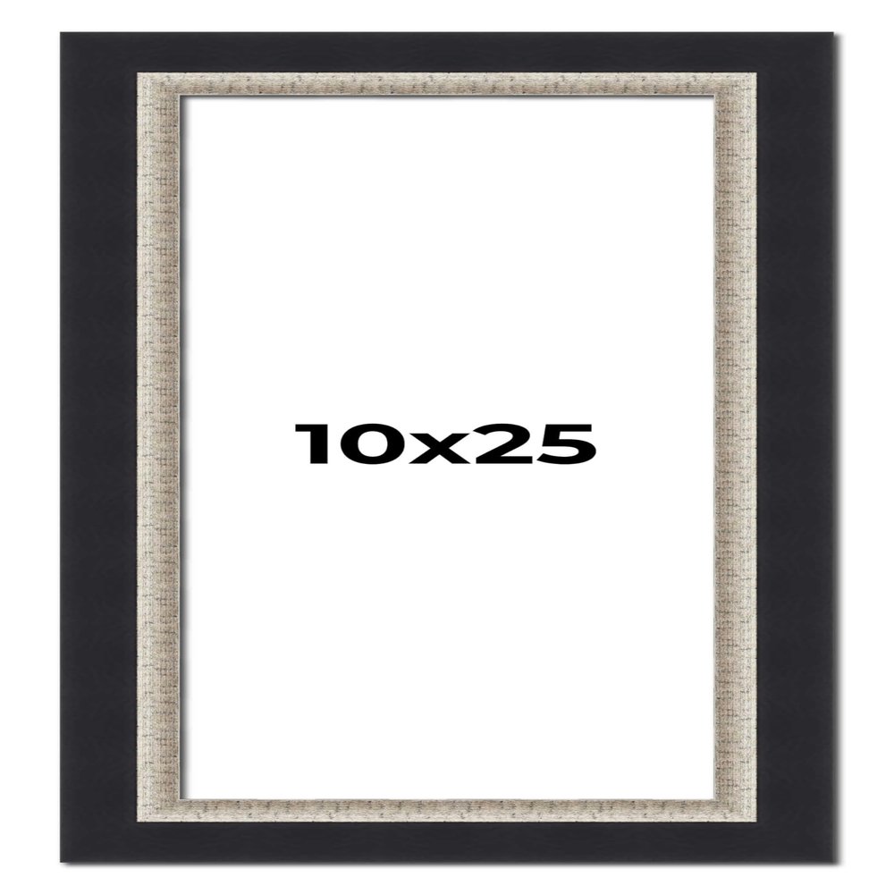 10x25 Frame Black Real Wood Picture Frame Width 2.25 Inches | Interior Frame Depth 0.5 Inches | Bridger Silver Traditional Photo Frame Complete with UV Acrylic, Foam Board Backing & Hanging Hardware