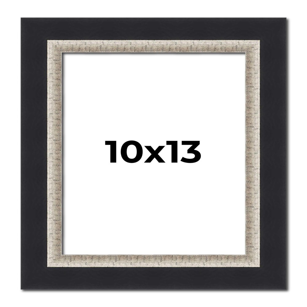 10x13 Frame Black Real Wood Picture Frame Width 2.25 Inches | Interior Frame Depth 0.5 Inches | Bridger Silver Traditional Photo Frame Complete with UV Acrylic, Foam Board Backing & Hanging Hardware